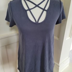 Grey tee with front chest detail. Size Medium